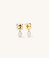 Puffy Charlotte Pearl Drop Earring: Gold earrings with puffy tiers and freshwater drop pearls, part of the bold Charlotte Collection.