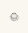 Amelia Seashell Brooch, a detailed silver shell design, perfect for adorning jackets, t-shirts, or bags, capturing the essence of beachcombing elegance.