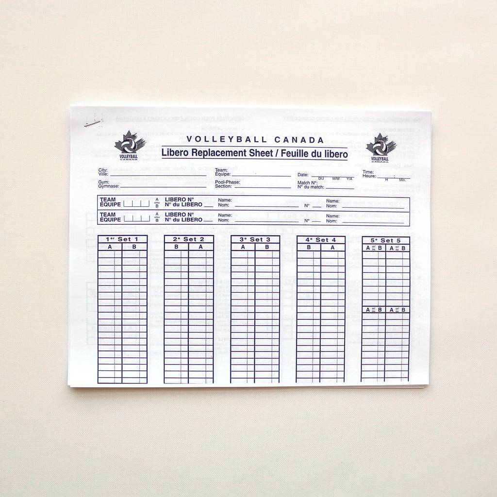 Libero Tracking Sheets Feuilles du libero Volleyball Canada