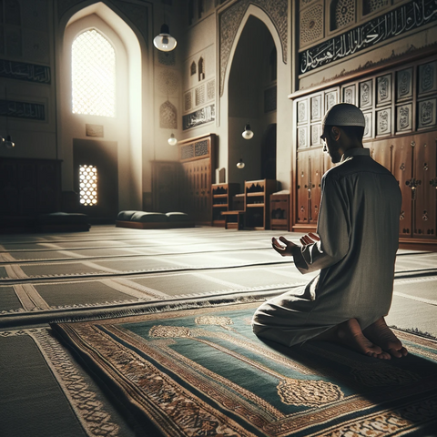Praying on an Islamic prayer Rug