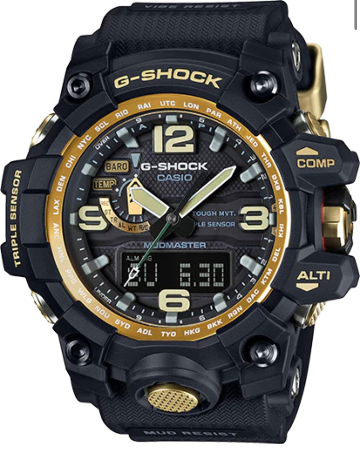 A16) CASIO G-Shock GWG1000GB-1A MudMaster MultiBand 6 Solar Triple Sensor Gold