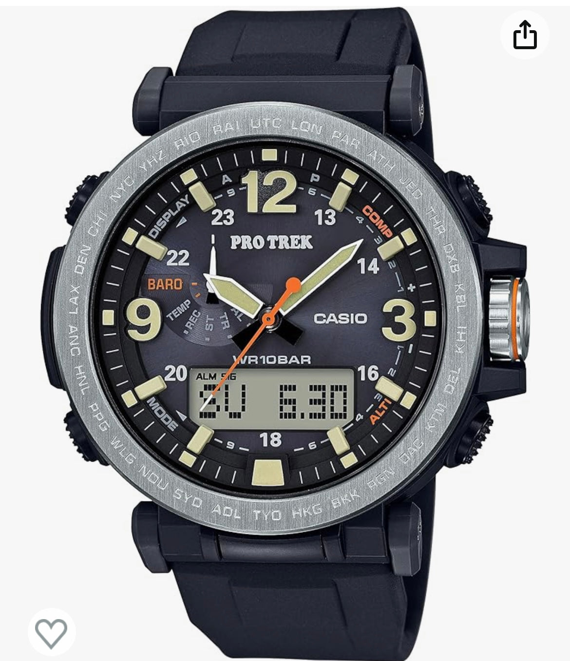 Casio Pro Trek Tough Solar Triple Sensor 52mm Analog-Digital Watch PRG-600-1CR