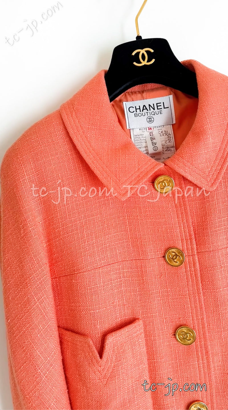 CHANEL 91C Apricot Gold Button Vintage Jacket Skirt Suit 34 36 38  シャネル・アプリコット・CCゴールド・ボタン・ジャケット・スカート・スーツ 即発