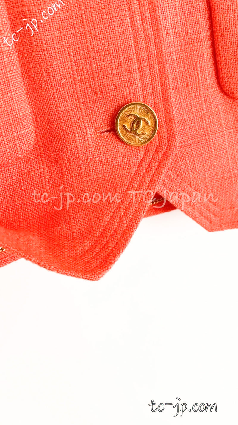 CHANEL 91C Apricot Gold Button Vintage Jacket Skirt Suit 34 36 38  シャネル・アプリコット・CCゴールド・ボタン・ジャケット・スカート・スーツ 即発