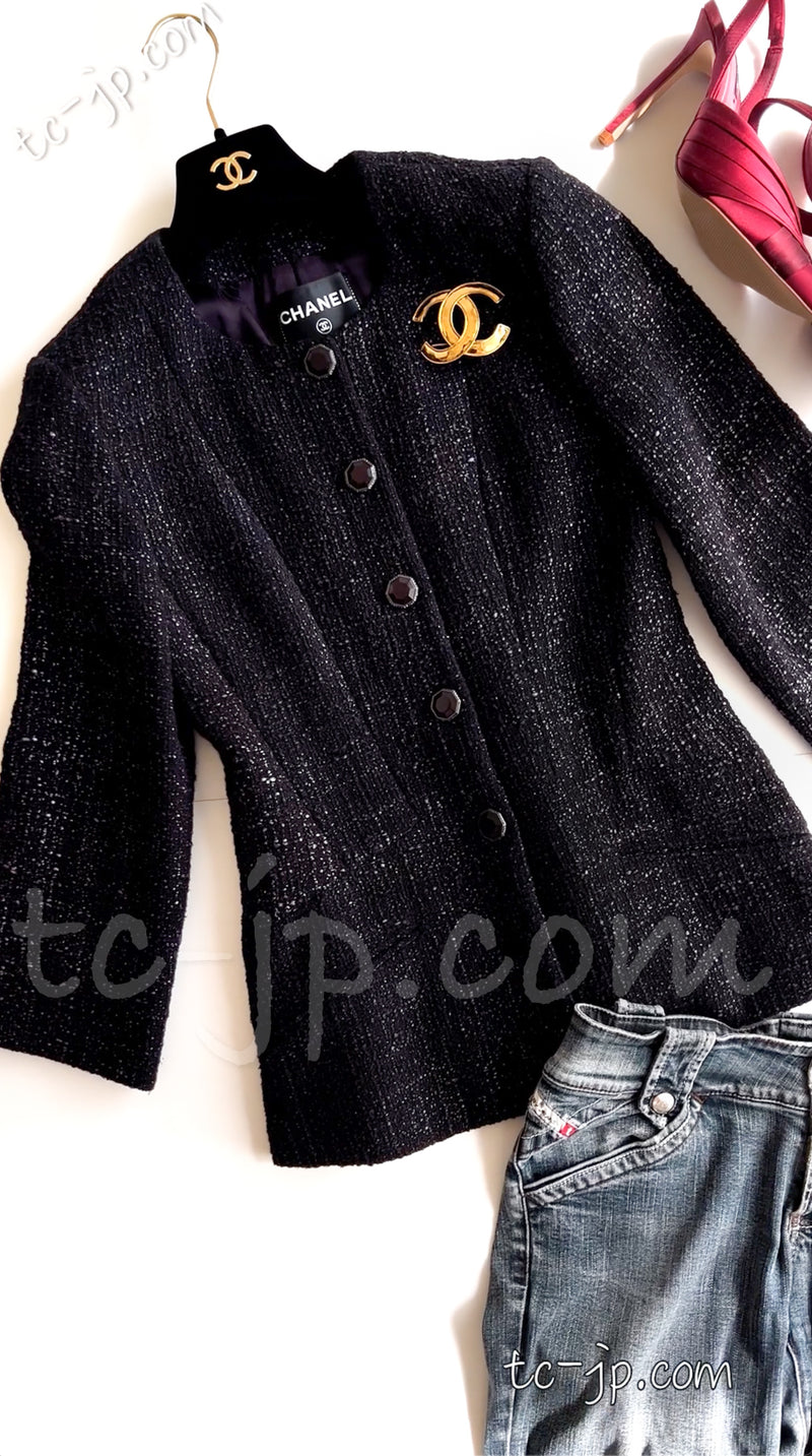 CHANEL 12A Black Purple Tweed Jacket 34 シャネル ブラックパープル・ツイード・ジャケット 即発