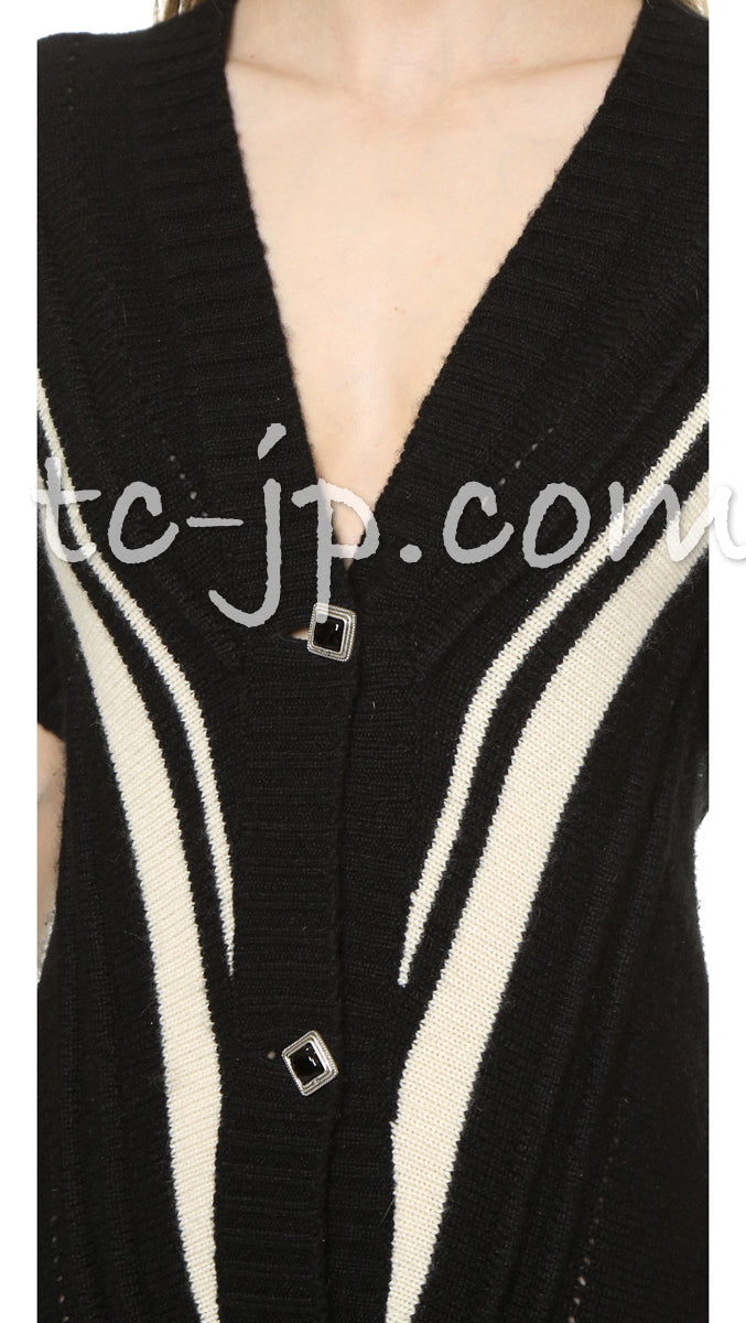 CHANEL 08PF Black Ivory Line Cashmere Mohair Cardigan 34 シャネル  ブラック・アイボリー・カシミア・モヘア・Vライン・カーディガン