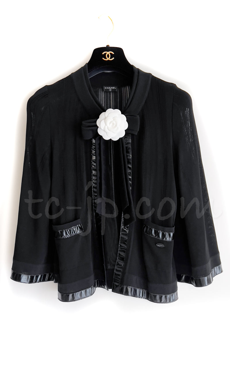 CHANEL 07S Ribbon Trim Black Cardigan Jacket 36 シャネル リボン・トリム・ブラック・ニット ボレロ  カーディガン 即発