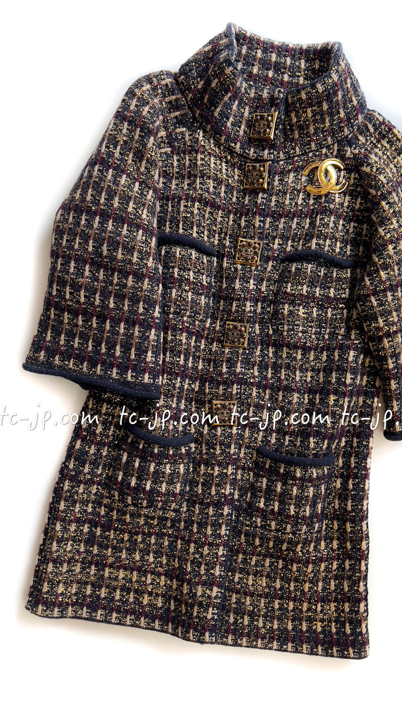 CHANEL 11PF $10K Byzantine Knit Gold Cashmere Cardigan Jacket Coat 40  42シャネル ゴールド・ブラック・カシミア・ウール・ニット・カーディガン・ジャケット・コート