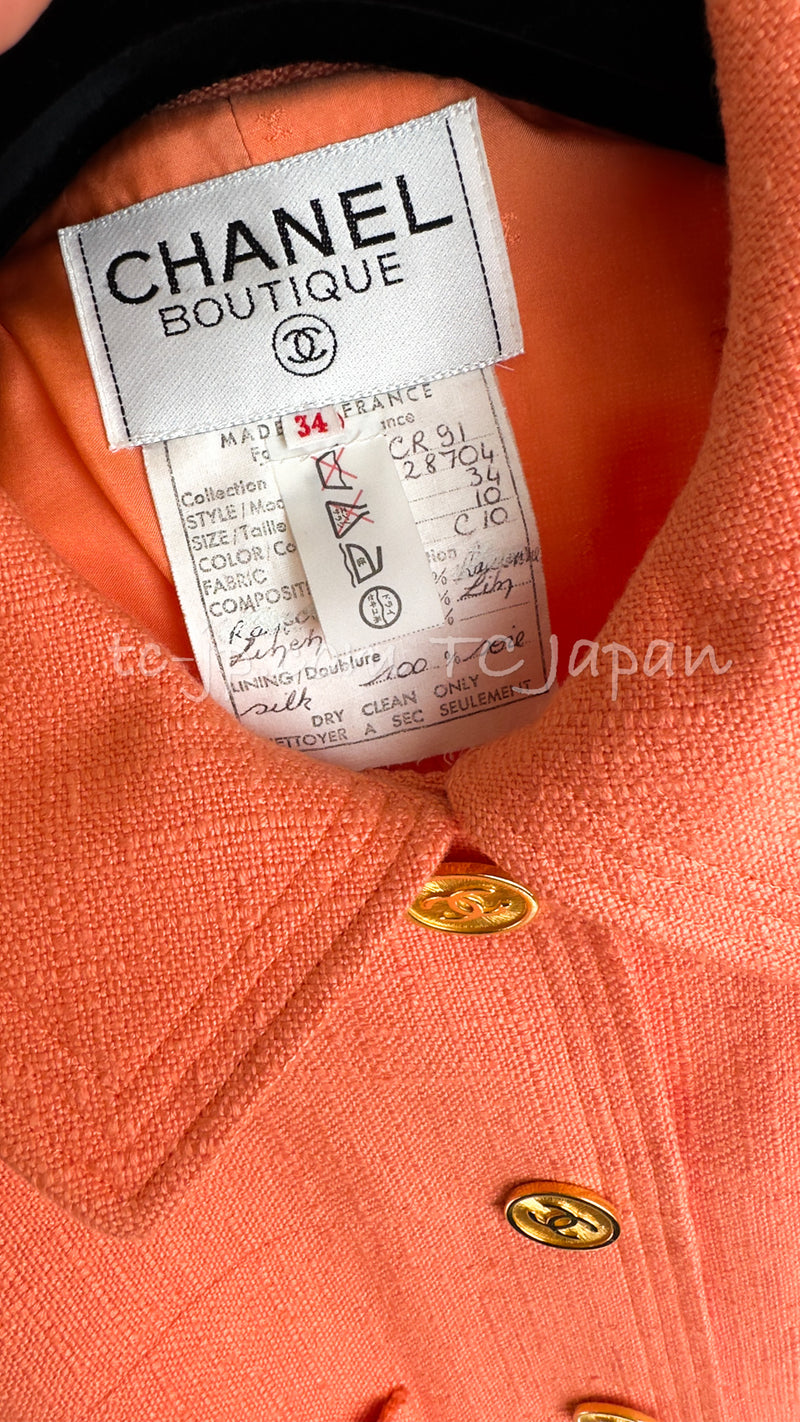 CHANEL 91C Apricot Gold Button Vintage Jacket Skirt Suit 34 36 38  シャネル・アプリコット・CCゴールド・ボタン・ジャケット・スカート・スーツ 即発