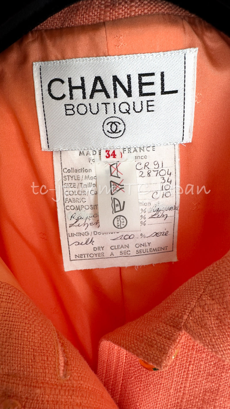 CHANEL 91C Apricot Gold Button Vintage Jacket Skirt Suit 34 36 38  シャネル・アプリコット・CCゴールド・ボタン・ジャケット・スカート・スーツ 即発
