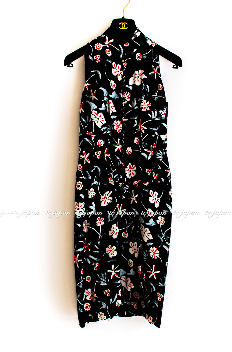 CHANEL 97S Black Sleeveless Flower Dress 38 40 シャネル 花柄ノースリーブ・ワンピース 即発