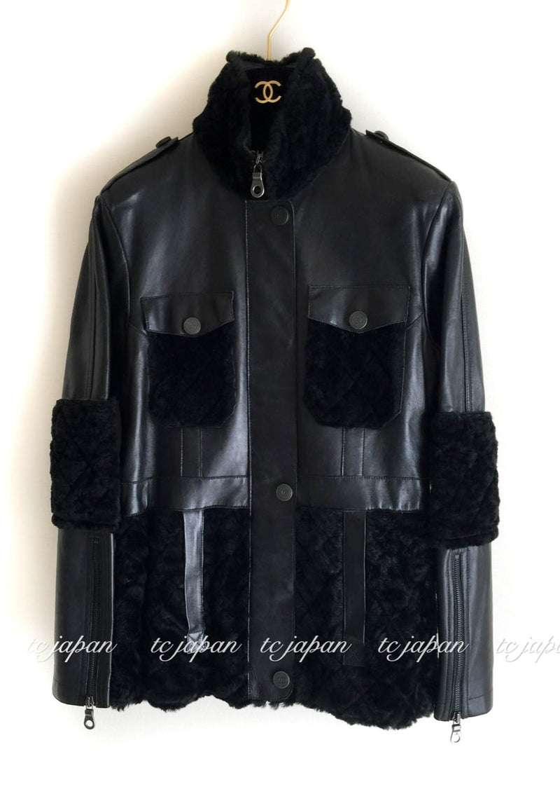 CHANEL 10A Black Leather Coat 38 40 シャネル ラムスキン・レザー・コート・ジャケット 即発