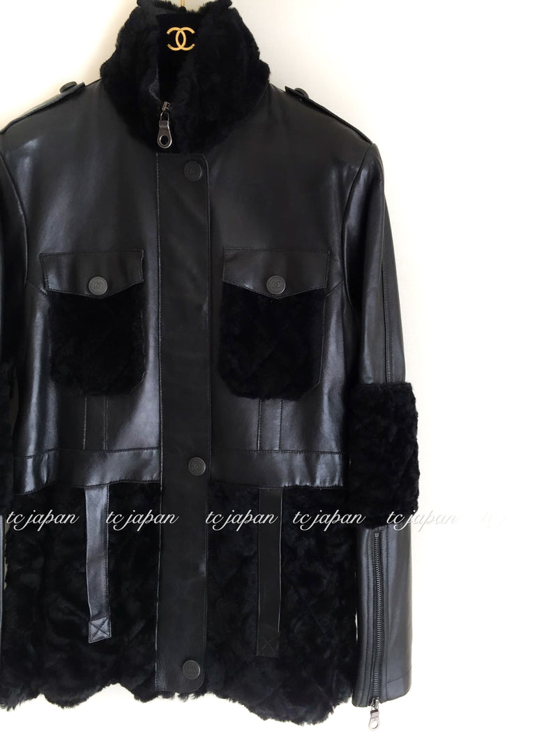 CHANEL 10A Black Leather Coat 40 シャネル ラムスキン・レザー・コート・ジャケット 即発