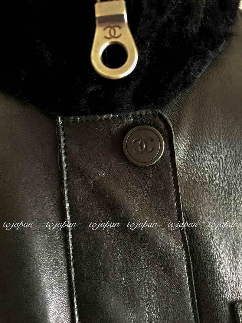 CHANEL 10A Black Leather Coat 40 シャネル ラムスキン・レザー・コート・ジャケット 即発