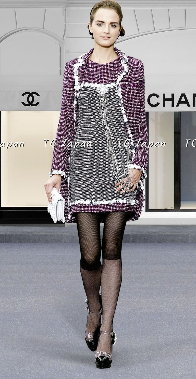 CHANEL 09S Purple Tweed Dress Coat 38 40 シャネル パープル・スパンコール・ワンピース・コート 即発