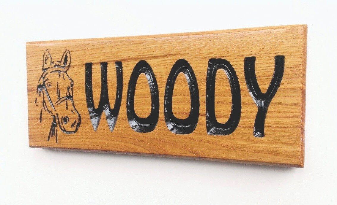 Personalised Oak Engraved Horse Stable Nameplates Wooden Plaques