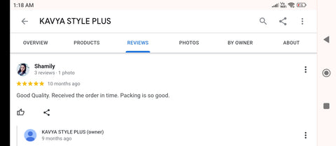 Kavya Style Plus Google Review