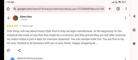 Kavya Style Plus Google Review