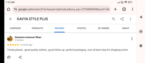 Kavya Style Plus Google Review