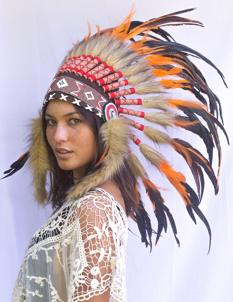 Indian Headdress Replica - Orange Rooster – The Sounding Iron