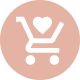 An icon of a shopping cart filled with a heart.