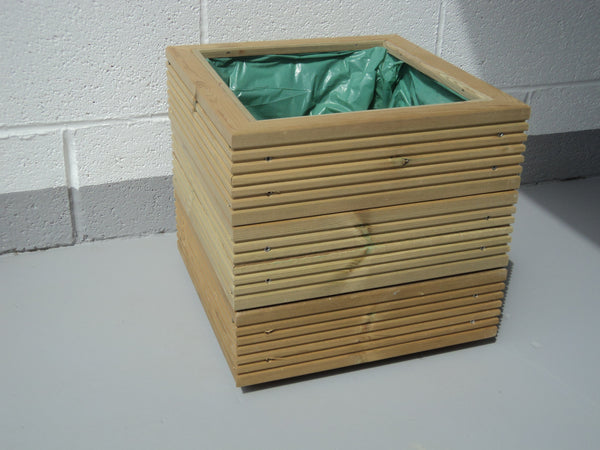 Square wooden planters, 3 rows of decking â€