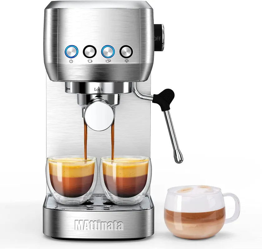 MAttinata Espresso Machine, 20 BAR Espresso Maker with Milk Frother/Steam Wand, Stainless Steel Compact Espresso Coffee Machine