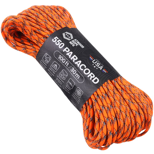 ARm Atwood Rope MFG 550 PARACORD 100ft/30m GREY/ORANGE/RED/BLACK