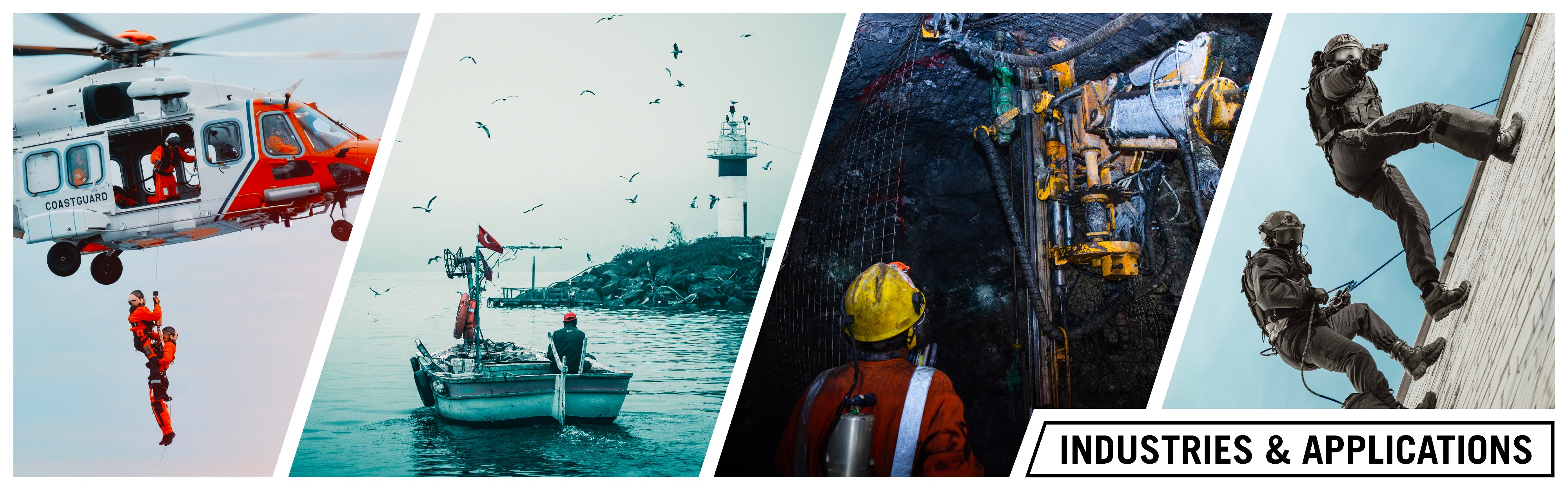 Industries and Applications Coast Guard Fishing with lighthouse mining and rappelling with military