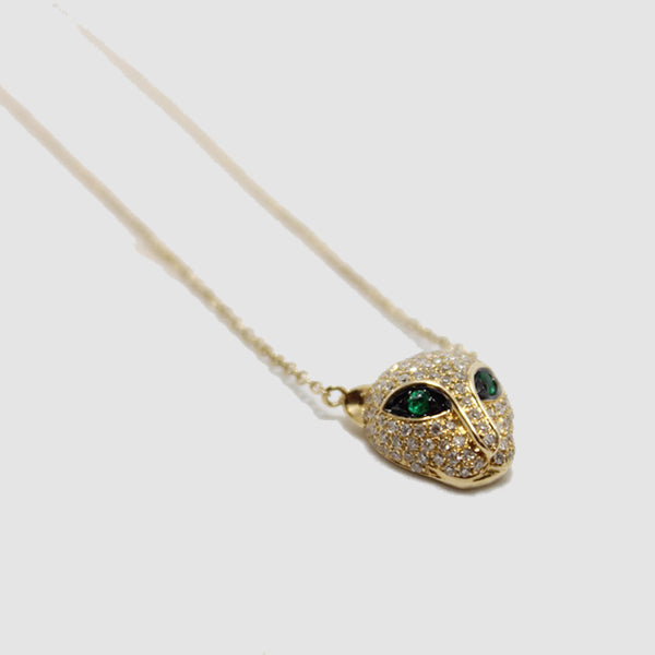 Gem Token Diamond & Emerald Panther Necklace