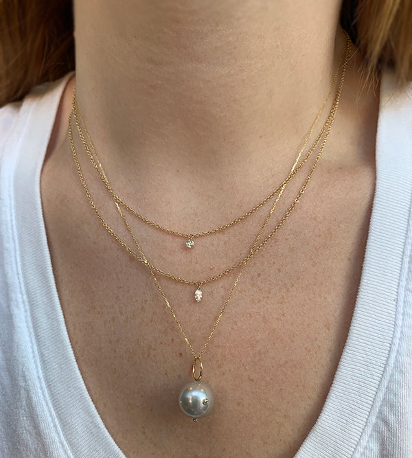 Gem Token 14k Gold Marquise Diamond Necklace