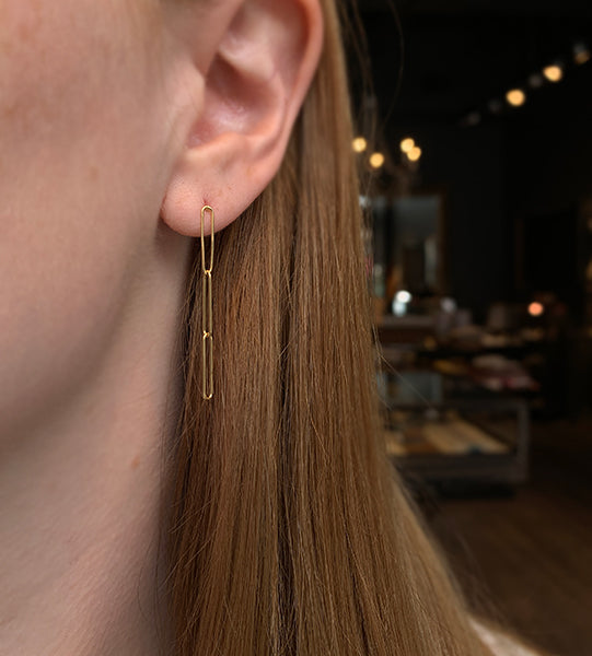 Gem Token 14k Gold Paperclip Chain Earring