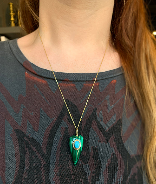 Gem Token 14k Gold Malachite, Turquoise, Diamond Heart Charm