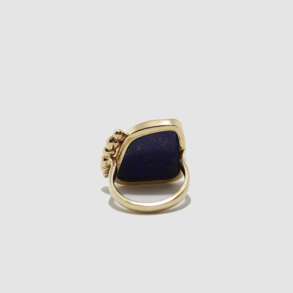 JHJ 14k Gold Lapis Lazuli & Diamond Ring