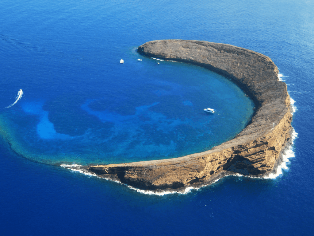 Aerial View of Molokini Crater, off the coast of South Maui, Hawaii, USA