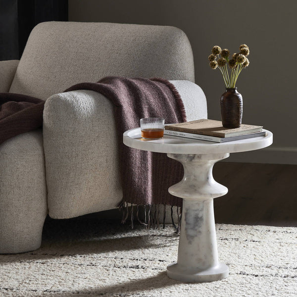 Four Hands Skylar End Table - Polished White Marble