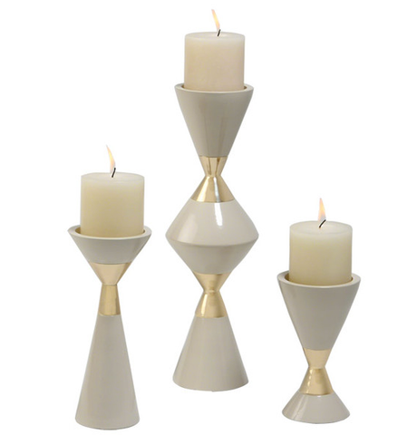 Hourglass White and Gold Candleholders by Global Views