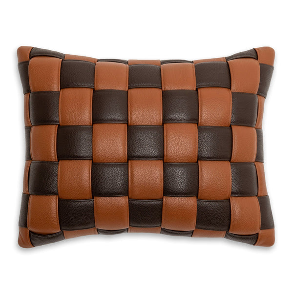Medium Woven Leather Accent Pillow - Cinnamon & Tobacco