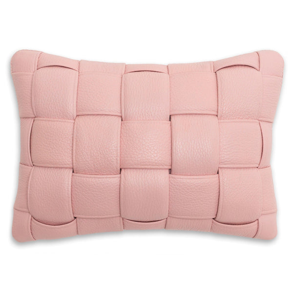 Mini Woven Leather Accent Pillow - Blush