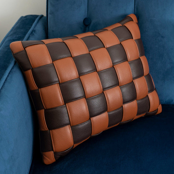 Medium Woven Leather Accent Pillow - Cinnamon & Tobacco