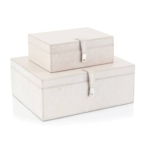 Cream Leather Boxes - Set Of 2 - White