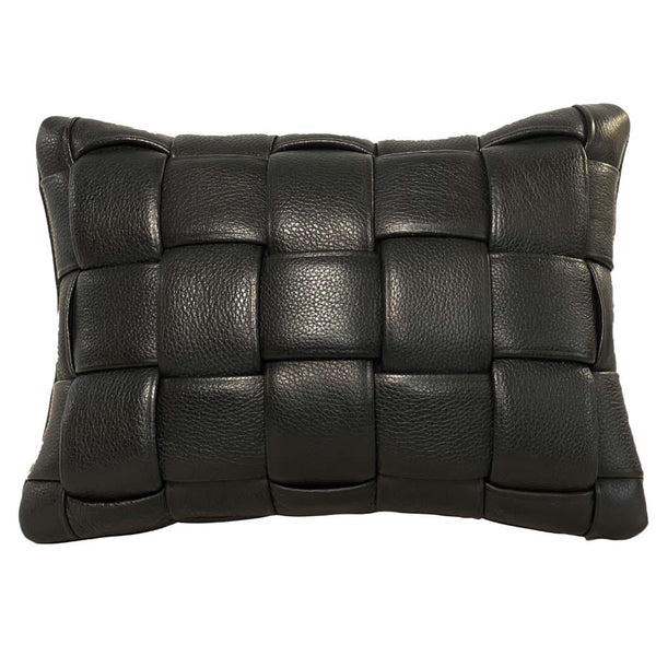 Mini Woven Leather Pillow - Black