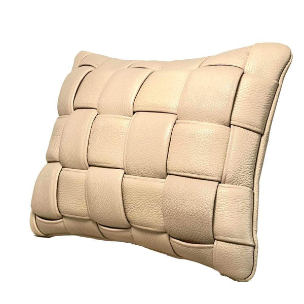 Medium Woven Leather Pillow - Bone