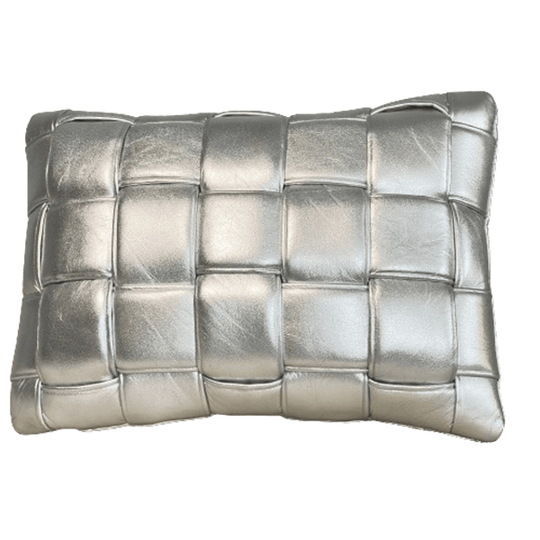 Mini Woven Leather Pillow - Silver