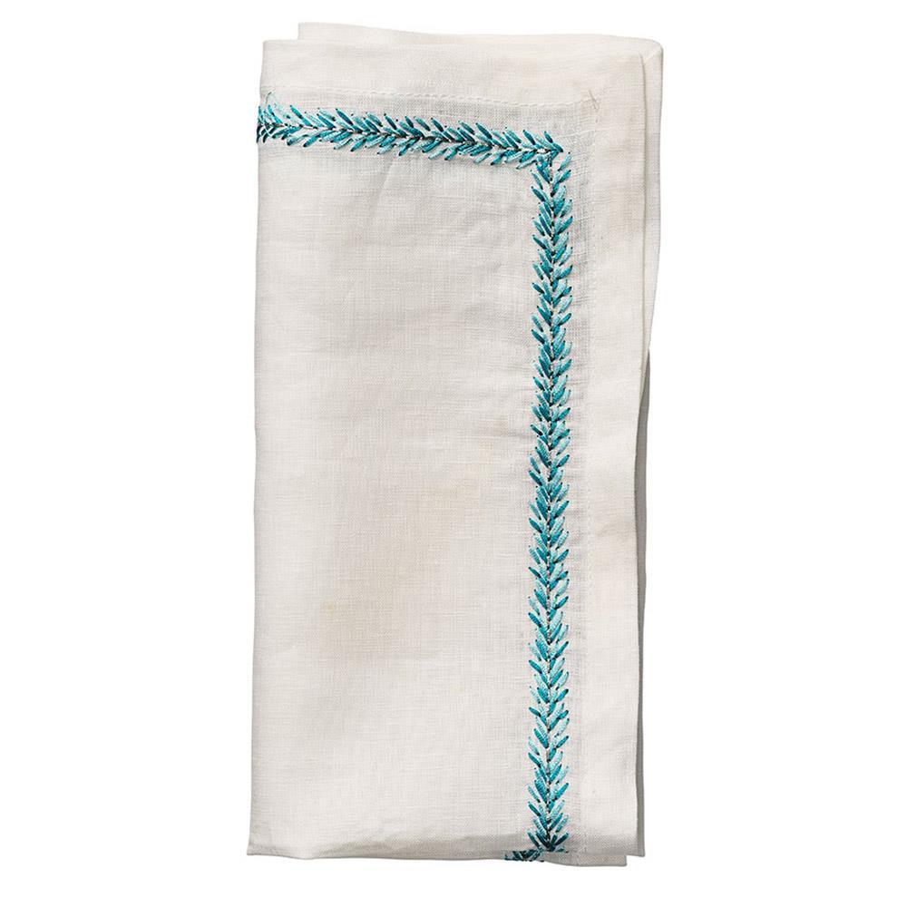 Kim Seybert Jardin Napkin in White & Turquoise - Set of 4