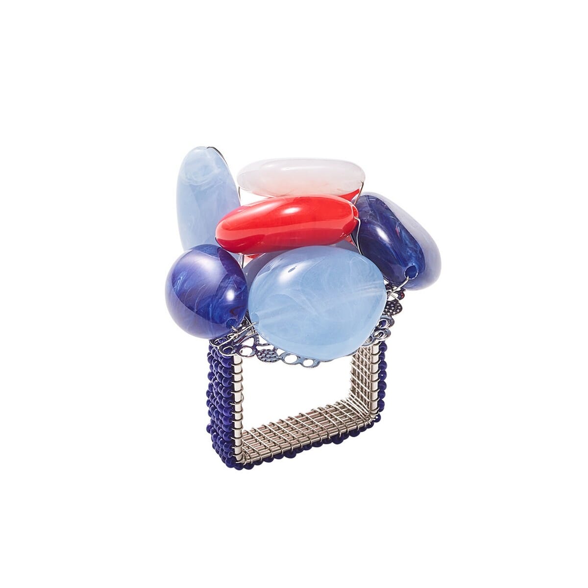 Image of Sea Stone Napkin Ring in Red - White & Blue - Set of 4