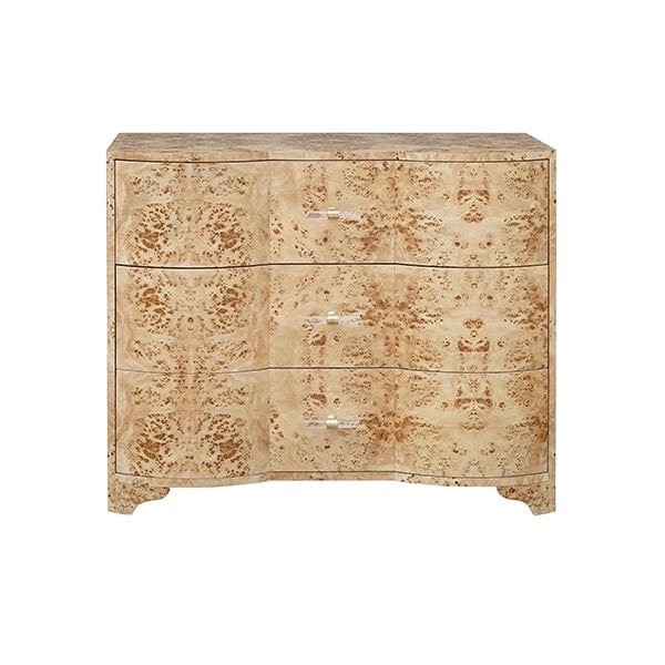 Worlds Away Plymouth Three Drawer Chest with Acrylic Hardware - Matte Burl Wood