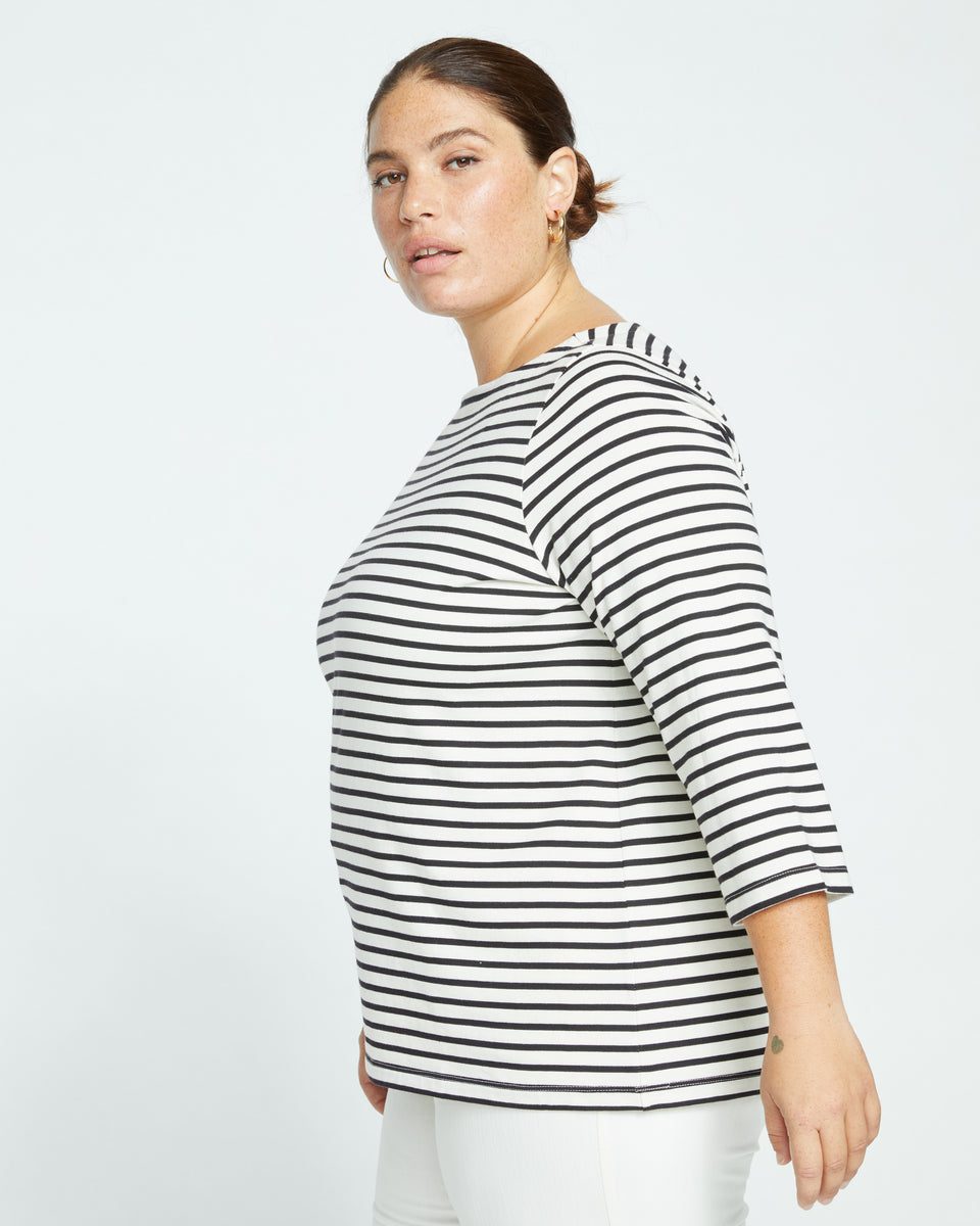 Belle Breton-Stripe Compact Jersey Tee - Ecru/Black Stripe Zoom image 2