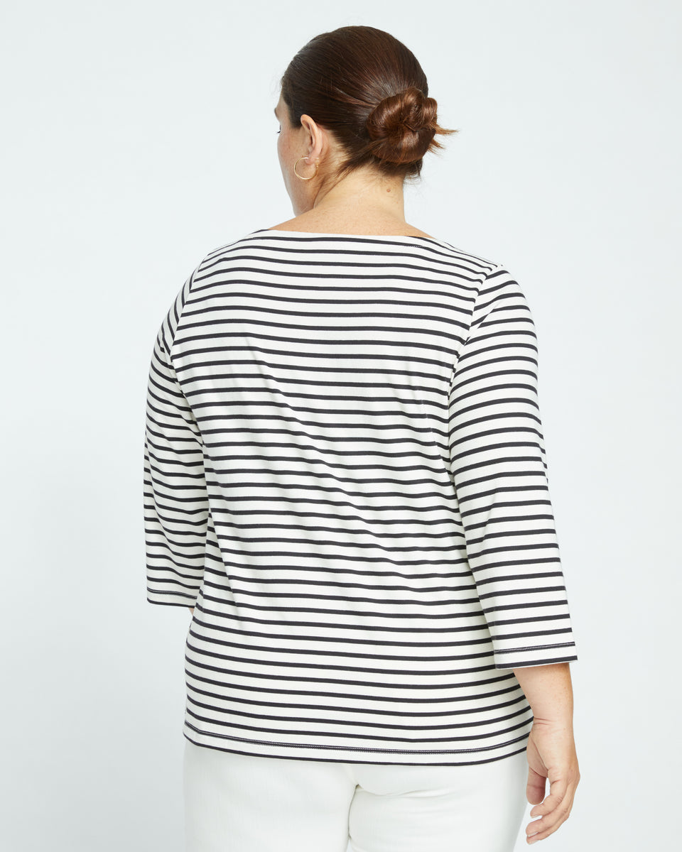 Belle Breton-Stripe Compact Jersey Tee - Ecru/Black Stripe Zoom image 3