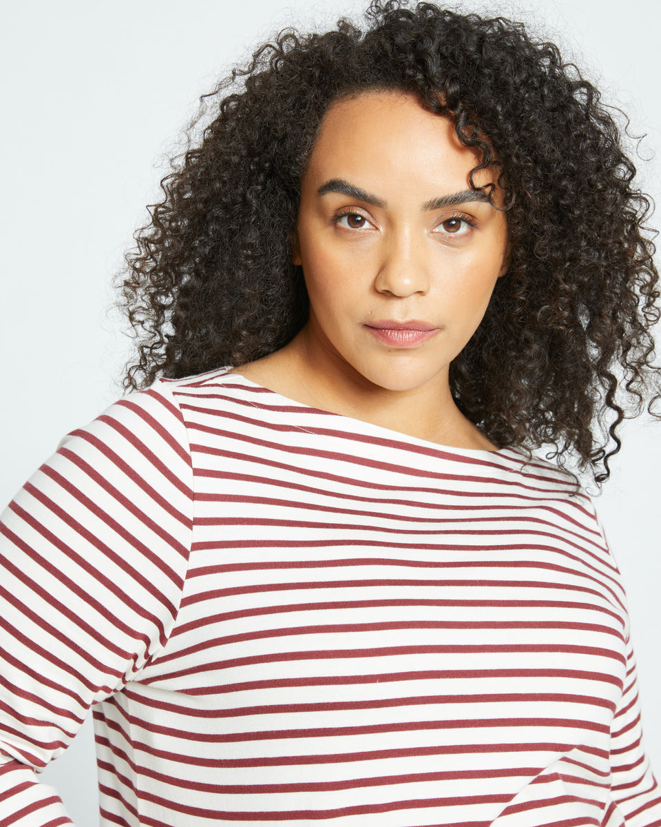 Belle Breton-Stripe Compact Jersey Tee - Ecru/Burgundy Stripe Zoom image 1